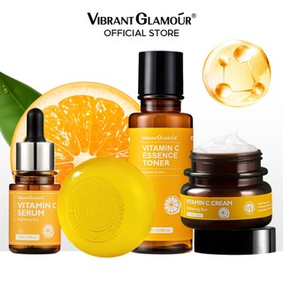 VIBRANT GLAMOR Bộ 4 sản phẩm Bao gồm Vitamin C Serum + Kem dưỡng da mặt + Mực + Xà phòng Phai màu Điểm đen Giảm tàn nhang Dưỡng ẩm Làm sáng da