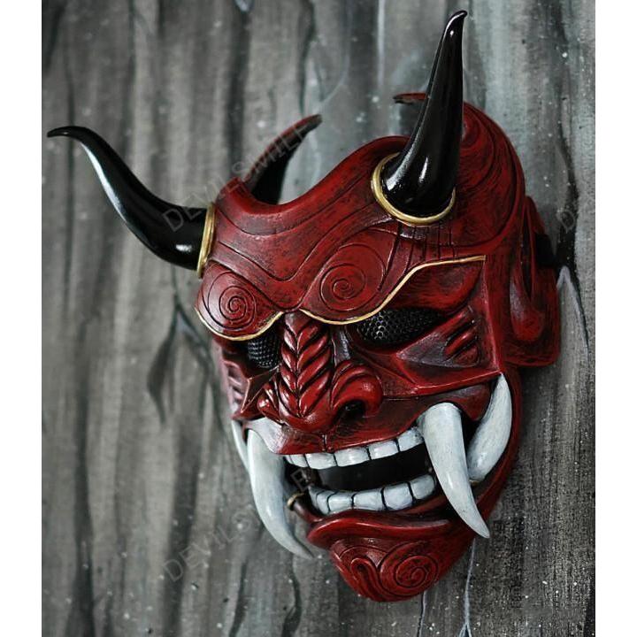 Nhựa Prajna Mặt nạ Mũ Oni Samurai Quỷ Grimace Fangs Nhật Bản Trang Phục Hóa Trang Đạo Cụ Halloween Kinh Dị Trang Trí Nhà Cửa