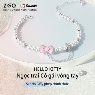  ZGOx Sanrio Hello Kitty Vòng Tay Ngọc Trai Sterling Bạc Nơ Bé Gái Niche Cao Cấp 6039 