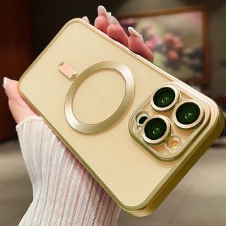 Ốp điện thoại sạc không dây mạ sang trọng cho iPhone 15 14 13 12 11 Pro Max 14promax 15promax Plus Bảo vệ ống kính Vỏ mờ trong suốt