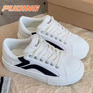 PUDING  Giày Thể Thao Vải Bạt Thời Trang Hàn Cho Nữ Giày Thể Thao In logo Thời Trang Năng Động Giày Đen Cổ Thấp Thời Trang Trẻ Trung Cho Nữ Giày Thể Thao Phong Cách Đường Phố Cá Tính Giày Sneaker Thời Trang Cho Học Sinh Giày Thể Thao Thoải Mái Chất Lượng