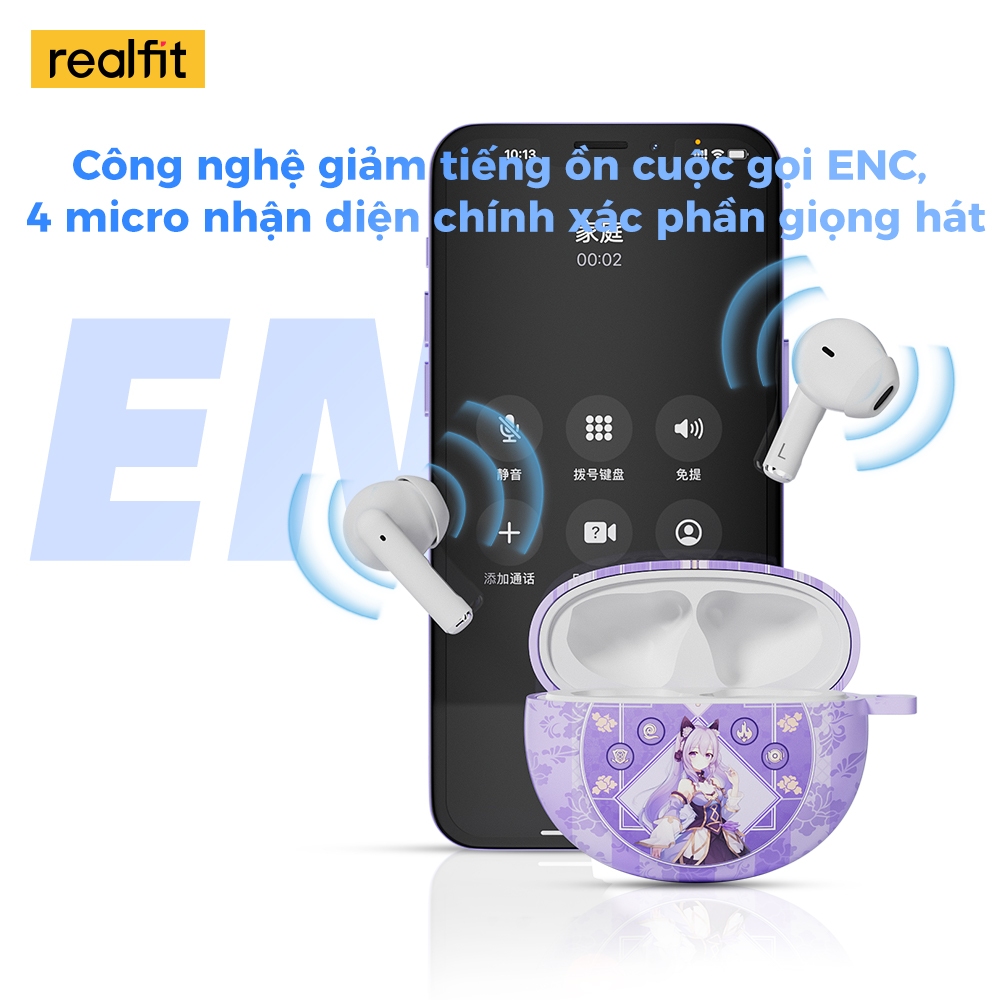 Tai Nghe bluetooth Realfit F2 Pro Giảm tiếng ồn chủ động ANC -35dB âm thanh nổi 3D
