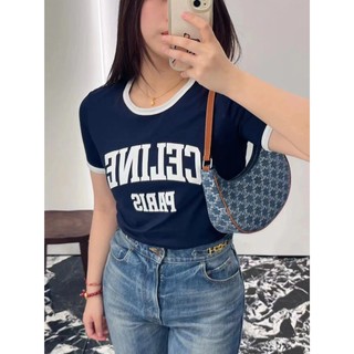 OFF WHITE Áo THUN NỮ PARIS 70'S TRONG COTTON JERSEY NAVY / TẮT TRẮNG