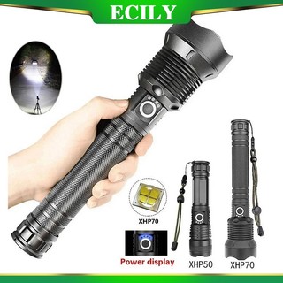 Ecily siêu sáng xhp70 đèn pin usb sạc zoom led torch 26650 pin cắm trại ngoài trời