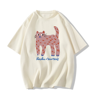 SELVZE In hình độc đáo cotton nguyên chất thoải mái áo thun ngắn tay đường phố retro dáng rộng giản dị oversized top dành cho nữ