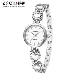 ZGO x Sanrio Đồng hồ Hello Kitty Đồng hồ nữ Bạc Thạch anh chống thấm nước Dây đeo kim loại Hộp quà tặng 2181