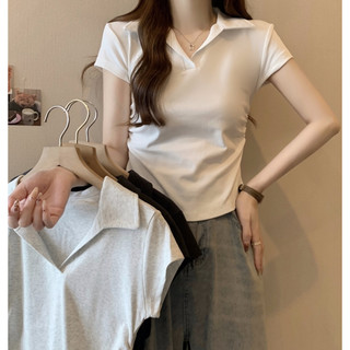 NZN Áo thun ngắn tay cổ chữ V màu trơn phong cách Hàn Quốc Áo crop top phong cách ngọt ngào mùa hè