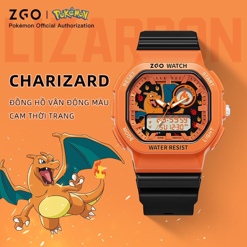 Đồng hồ sinh viên ZGO x Pokémon Đồng hồ điện tử thể thao Charmander chống thấm nước dạ quang 8103