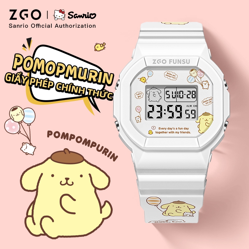 ZGO x Sanrio Pudding Dog Watch Đồng hồ nữ Dạ quang chống thấm nước vuông thời trang Đồng hồ điện tử Hộp quà tặng 8611