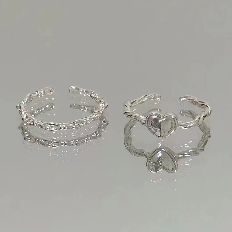 Nhẫn Trái Tim Dệt Xoắn Hàn Quốc Cho Nam Nữ Màu Bạc ins Quà Tặng Cặp Đôi