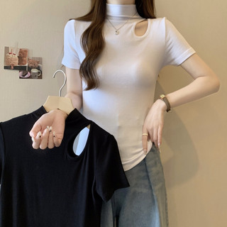 NZN Áo thun nữ tay ngắn cổ cao nửa cổ áo sơ mi nữ tay ngắn