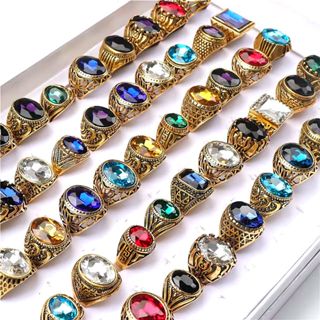 20 Chiếc Nhẫn Retro Cho Nam Nữ Mạ Vàng Thủy Tinh Đá Vintage Trang Sức