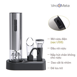 Dụng cụ mở nút chai rượu vang bằng điện đa năng tiện dụng/ Dụng cụ mở nắp rượu/Sạc qua cổng USB/Bộ 5 món/Electric Wine Opener