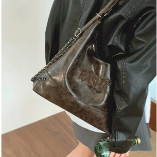 Chic JOY Túi đeo vai nữ phong cách Maillard retro Mỹ phiên bản Hàn Quốc đa năng Instagram thời trang và tối giản túi tote da sáp dầu