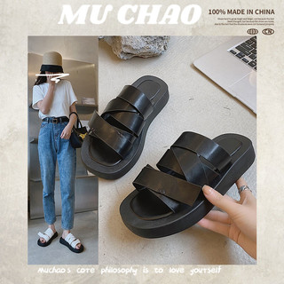 MUCHAO Dép Sandal Đế Bằng Dày Dặn Thắt Nơ Xinh Xắn Thời Trang Cho Nữ