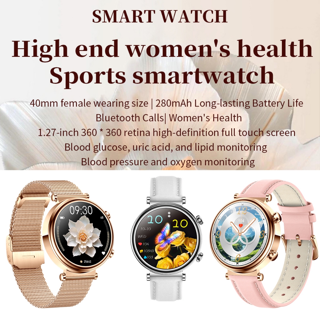 Đồng hồ thông minh T86 mới dành cho nữ gọi Bluetooth không xâm lấn đường trong máu axit uric lipid máu SOS nhiệt độ cơ thể oxy trong máu nhịp tim 1.27HD màn hình đồng hồ thể thao chống thấm nước sức khỏe