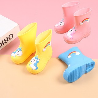 Giải phóng mặt bằng đặc biệt cho trẻ em Rainbow Pony Giày đi mưa bé trai và bé gái Giày đi mưa hoạt hình chống thấm nước giữa bắp chân