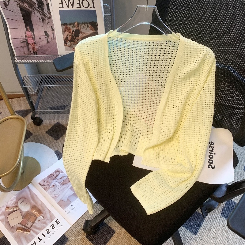 YAYUAN Dài tay đan cardigan nữ ngắn màu trắng | BigBuy360 - bigbuy360.vn
