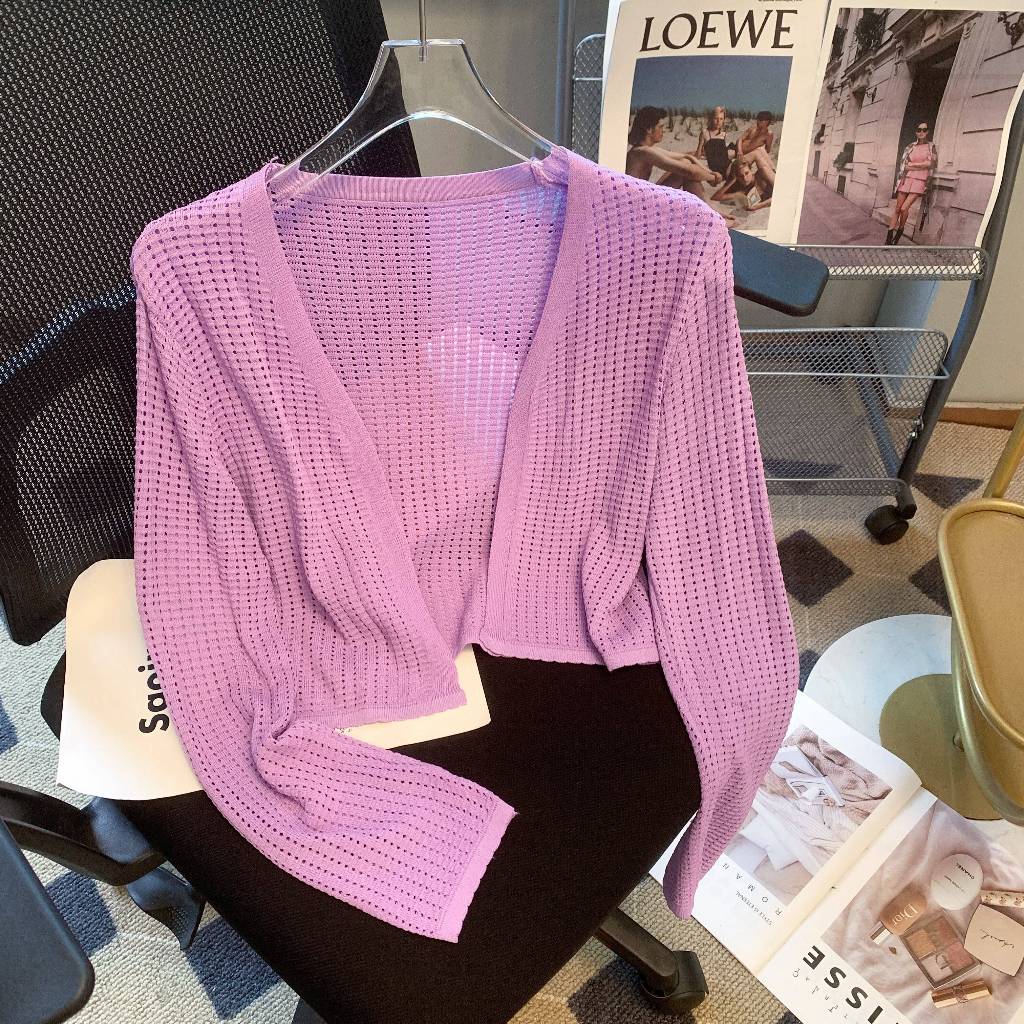 YAYUAN Dài tay đan cardigan nữ ngắn màu trắng | BigBuy360 - bigbuy360.vn