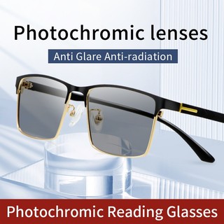 Kính râm đọc sách Photochromic dành cho nam, Khung kính mắt titan siêu nhẹ, Kính mắt lão thị, Kính vuông