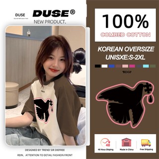 「DUSE」Áo thun ngắn tay cổ tròn in hình tương phản thời trang Hàn Quốc dành cho nữ Y2K Top
