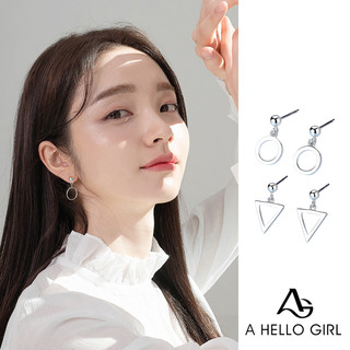 Ahellogirl Bông tai kim loại mặt hình tròn/tam giác thời trang cá tính cho nữ