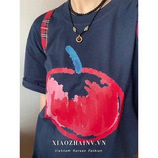 Xiaozhainv Áo thun ngắn tay in hình cổ tròn thời trang Hàn Quốc quần áo nữ dáng rộng Y2K Top
