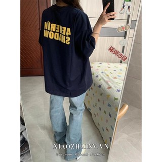Xiaozhainv Áo thun ngắn tay in chữ cổ tròn thời trang Hàn Quốc dành cho nữ Y2K Top