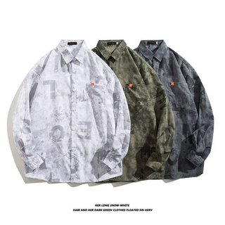 Chữ Tie-Dye Áo Sơ Mi Dài Tay Nam Áo Sơ Mi Hoa Mỏng Áo Sơ Mi Ngoài Kết Xuất Áo Sơ Mi Thời Trang Retro Trang Phục Cổ Điển Lười Phong Cách Hồng Kông Áo Sơ Mi Hoa Nam Nữ Hợp Thời Trang Drape Áo Sơ Mi Thiết Kế Rời