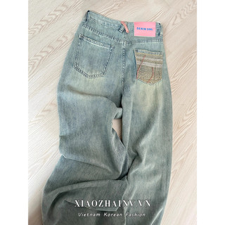 Xiaozhainv Quần denim Ống Rộng Lưng Cao Thời Trang Mùa Hè Dành Cho Nữ