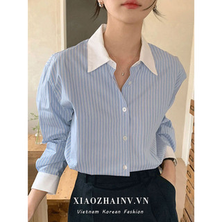 Xiaozhainv Áo Sơ Mi Nữ Sọc Kẻ Thời Trang Hàn Quốc Xinh Xắn