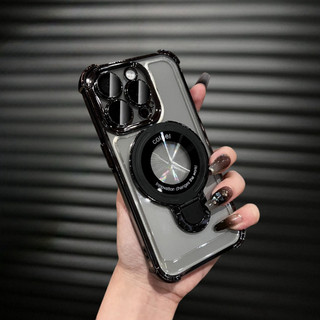 【Four corners anti-fall/Metal Bracket/Acrylic transparent hard case/Black】ốp lưng compatible for iphone 11 12 13 14 15 pro max case