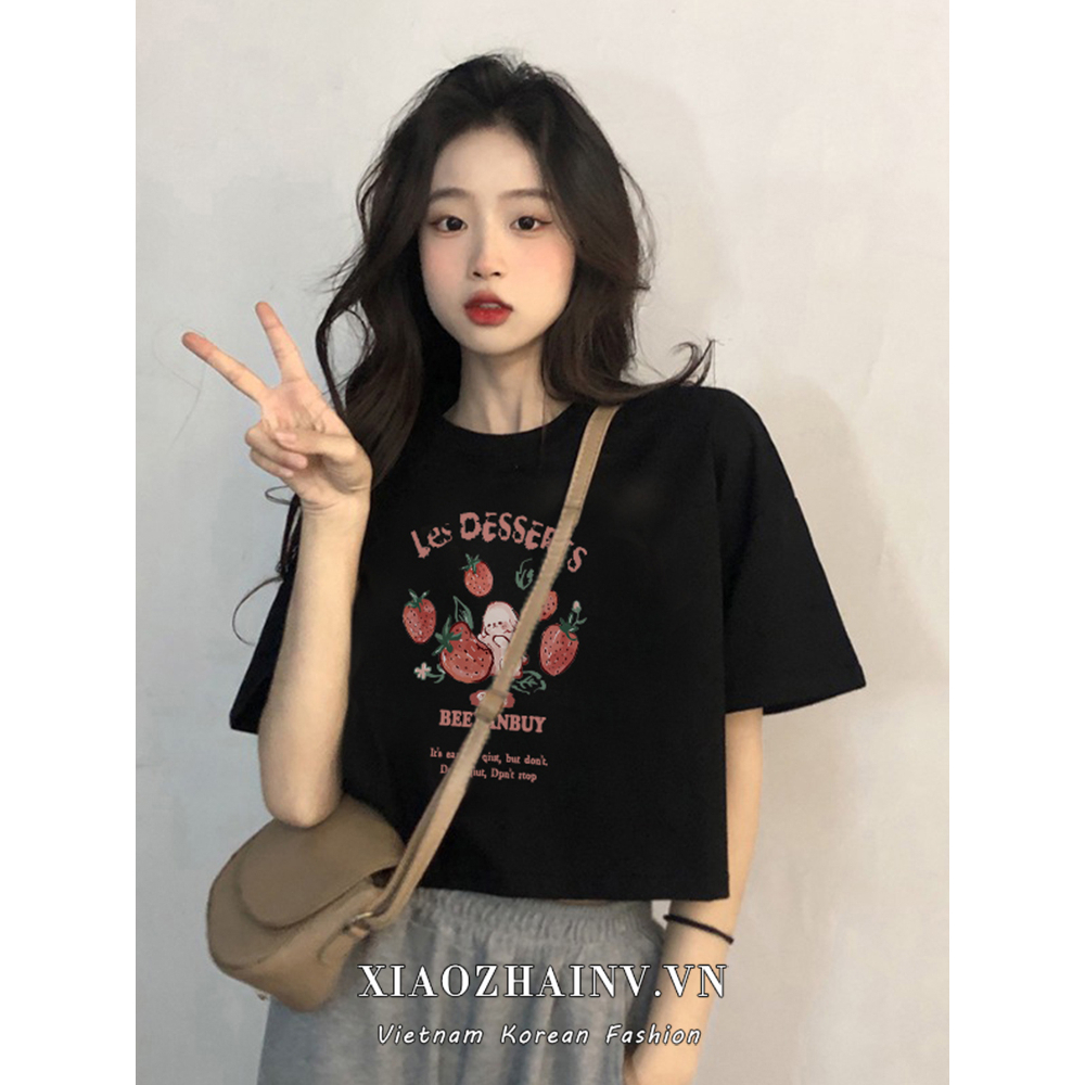 Xiaozhainv Áo Thun Croptop Tay Ngắn Vải Cotton In Họa Tiết Dễ Thương Kiểu Hàn Quốc Thời Trang Mùa Hè Cho Nữ