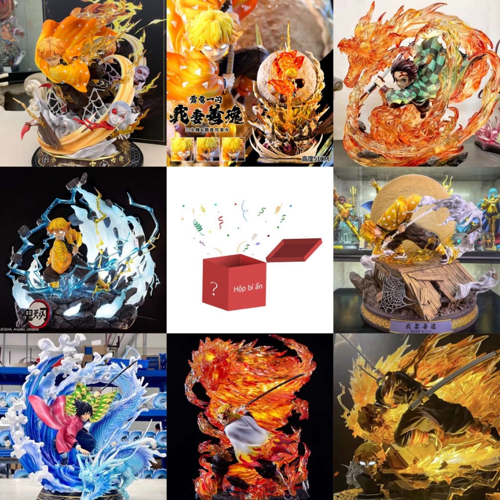 Demon Slayer Zenitsu Giyuu Tanjiro Lucky Bag Búp bê hộp bí ẩn Văn phòng trang trí bàn làm việc Mô hì