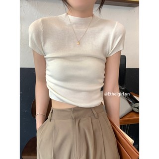 Ethelgirl 4 Màu Hàn Quốc Quần Áo Nữ Thời Trang Nửa Cổ Cao Ôm Vừa Vặn Áo Thun Tay Ngắn Thường Ngày Phù Hợp Với Hàng Đầu
