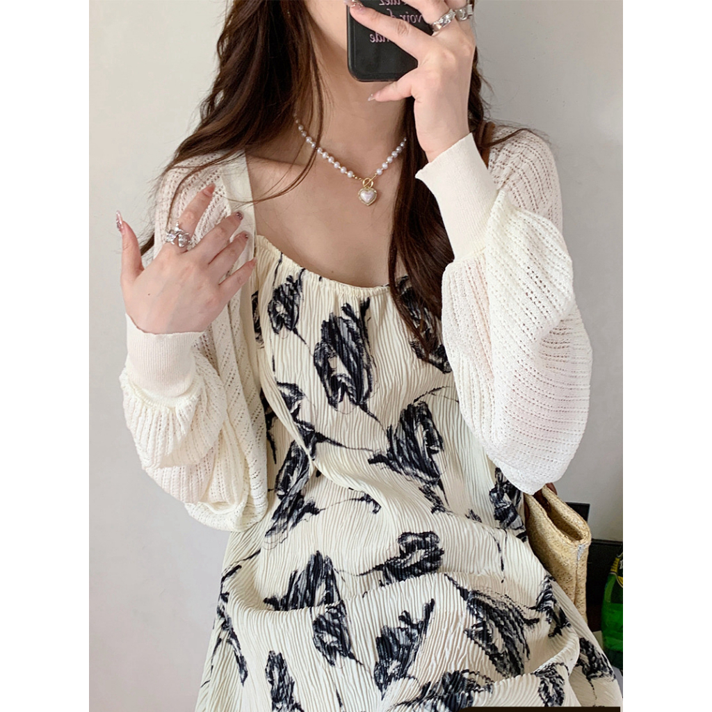 YAYUAN Chống nắng đan Cardigan nữ ngắn màu trắng