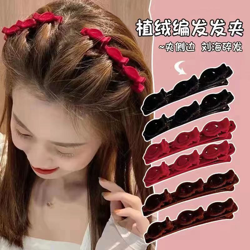 2024 Mùa Đông Mới Đổ Xô Bện Kẹp Tóc Họa Tiết Mỏ Vịt Hai Lớp Kẹp Phụ Kiện Tóc Thời Trang