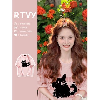 「RTVY」Áo thun ngắn tay cotton màu hồng nguyên chất dành cho nữ mùa hè mới của Mỹ áo nửa tay dáng rộng