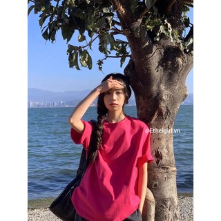 Ethelgirl Hàn Quốc Quần Áo Nữ Thời Trang Cổ Tròn Đơn Giản Rời Áo Thun Tay Ngắn Phù Hợp Với Màu Trơn Top