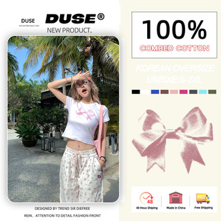 「DUSE」Áo thun ngắn tay in hình cổ tròn gợi cảm kiểu Mỹ quần áo nữ mỏng Y2K Croptop