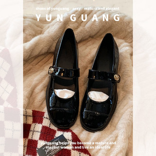 Yunguang Buckled Mary Jane giày nữ phong cách Pháp mới giày đế bằng gót thấp giày da gót dày