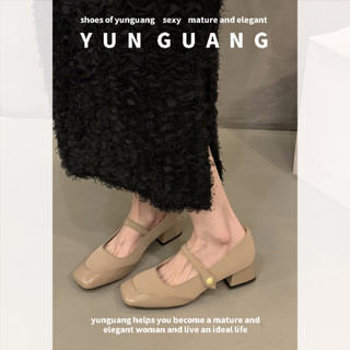Yunguang gót dày pháp mary jane giày nữ mới đen retro giày cao gót