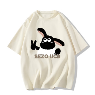 SELVZE Áo thun ngắn tay in hình hoạt hình thời trang cotton nguyên chất mát mẻ và rộng rãi vừa vặn giản dị và dễ thương đơn sắc hàng đầu dành cho nữ