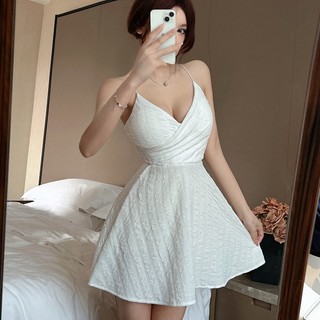 Ba Màu Hộp Đêm Cổ Chữ V Gợi Cảm Thấp Xoay Lớn Sling Váy Chữ A Không Tay Đầm Nhỏ Kỳ Nghỉ Giải Trí Tiệc Hẹn Hò patty Dress Up