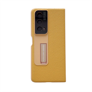 Metal Hidden Bracket Fold PU Leather Back Phone Case For Honor Magic Vs2 Magic V Magic V2 Magic VS Metal Holder Lichee Pattern Shell