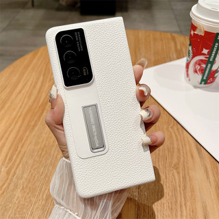Metal Hidden Bracket Fold PU Leather Back Phone Case For Honor Magic Vs2 Magic V Magic V2 Magic VS Metal Holder Lichee Pattern Shell