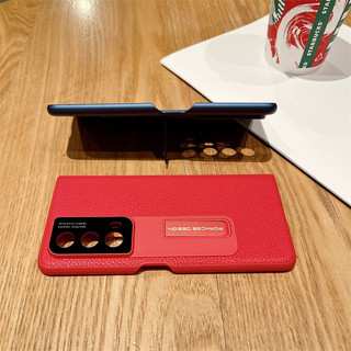 Metal Hidden Bracket Fold PU Leather Back Phone Case For Honor Magic Vs2 Magic V Magic V2 Magic VS Metal Holder Lichee Pattern Shell
