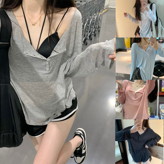 Áo Thun Tay Dài Chống Nắng Dáng Rộng Phong Cách Hoàng Gia Thời Trang Mùa Hè Cho Nữ màu sắc đơn giản quyến rũ