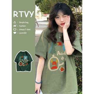 「RTVY」Áo thun ngắn tay cotton nguyên chất dành cho nữ mùa hè mới oversize dáng rộng nửa tay áo