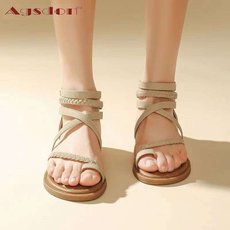 Agsdon  Giày Sandal Agsdon Nữ Phong Cách Mới Mùa Hè Phù Hợp Với Váy Cao Cấp Đáy Phẳng Mở Mũi La Mã D
